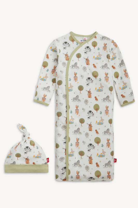 Funny Farm Organic Cotton Gown + Hat | Magnetic Me
