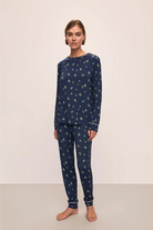 Eberjey Gisele Crewneck PJ Set — Forest Pine Navy/Ivory
