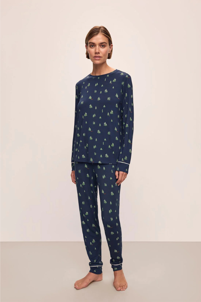 Eberjey Gisele Crewneck PJ Set — Forest Pine Navy/Ivory
