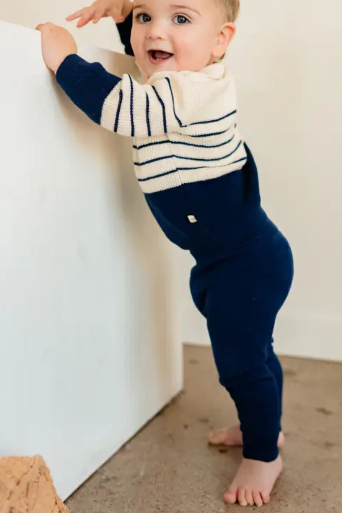 Organic Cotton Classic Stripe Polo Sweater Knit Baby Pullover & Pant Set