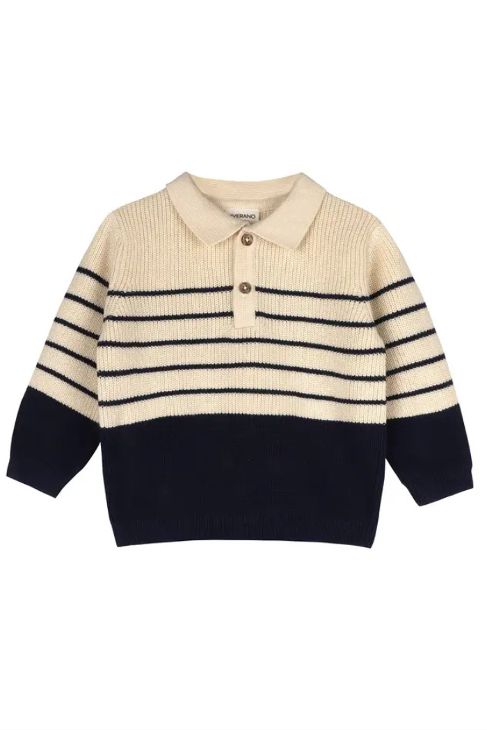 Organic Cotton Classic Stripe Polo Sweater Knit Baby Pullover & Pant Set