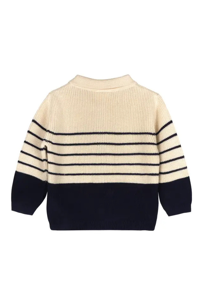 Organic Cotton Classic Stripe Polo Sweater Knit Baby Pullover & Pant Set