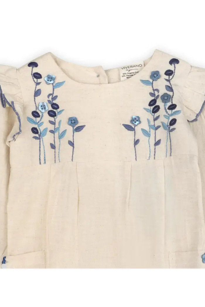 Atrani embroidered baby romper with matching headband | Viverano Organics
