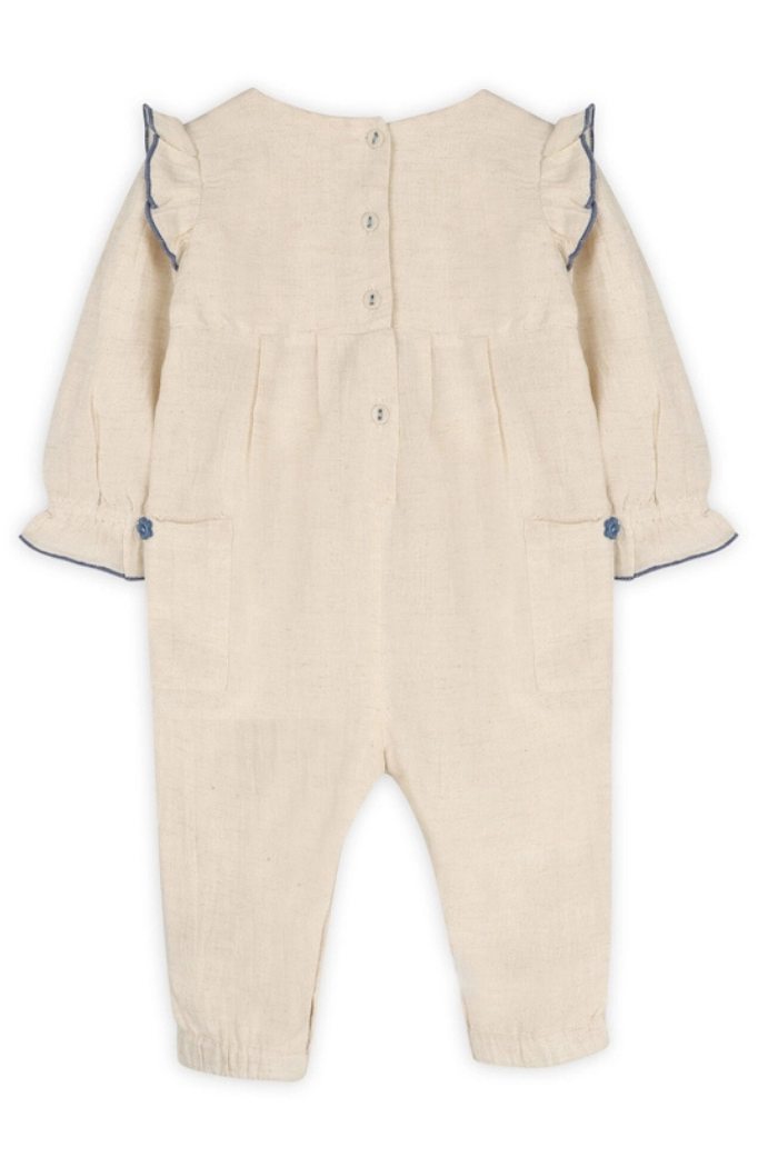 Atrani embroidered baby romper with matching headband | Viverano Organics