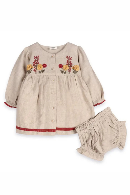 Ravello Embroidered Baby Dress & Bloomer (Linen Blend)