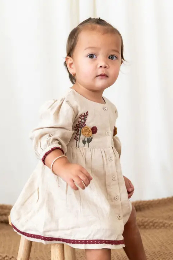 Ravello Embroidered Baby Dress & Bloomer (Linen Blend)