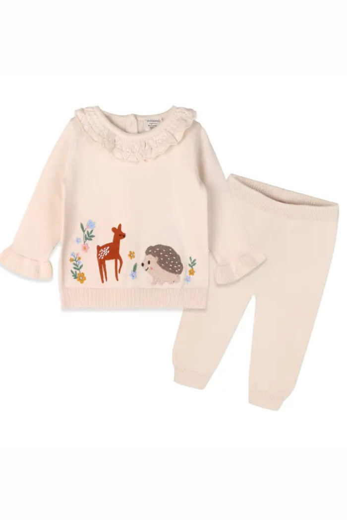 Woodland Embroidered Sweater Knit Baby Pullover & Pants Set