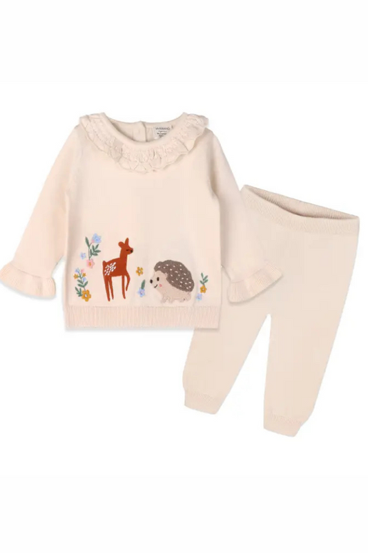 Woodland Embroidered Sweater Knit Baby Pullover & Pants Set