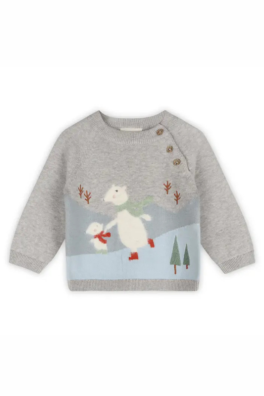 Skating Polar Bear Jacquard Knit Baby Raglan Pullover