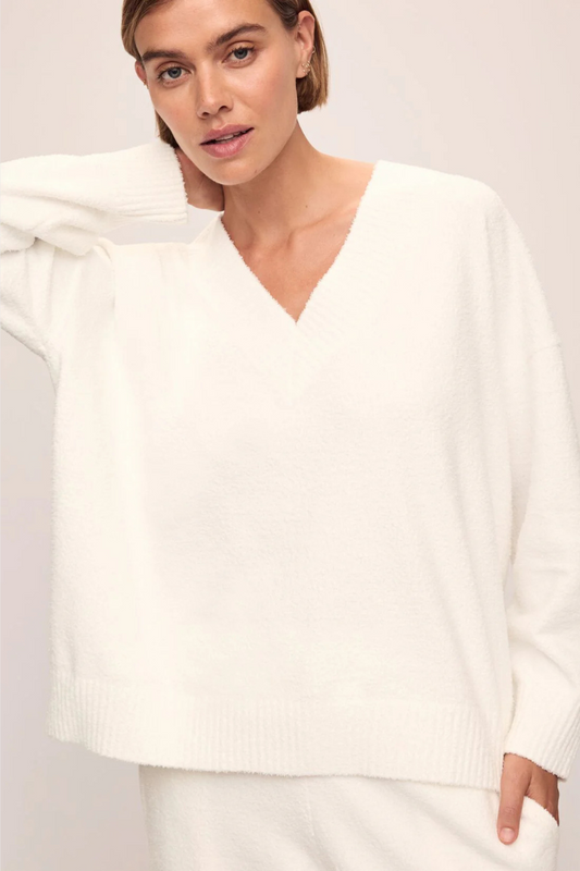 Recycled Boucle V Neck Sweater | Eberjey