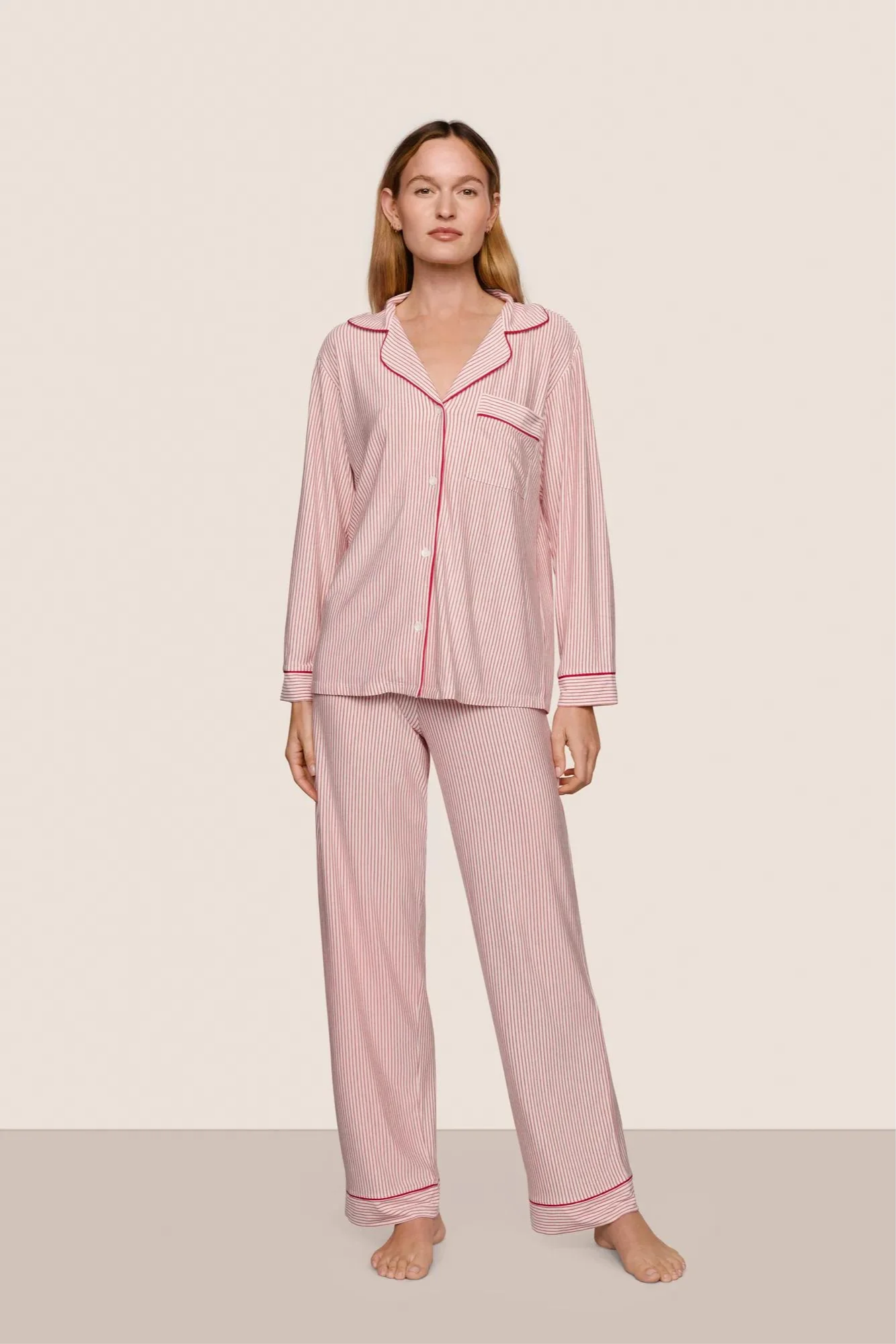 Eberjey Gisele Long PJ Set — Red Stripes back