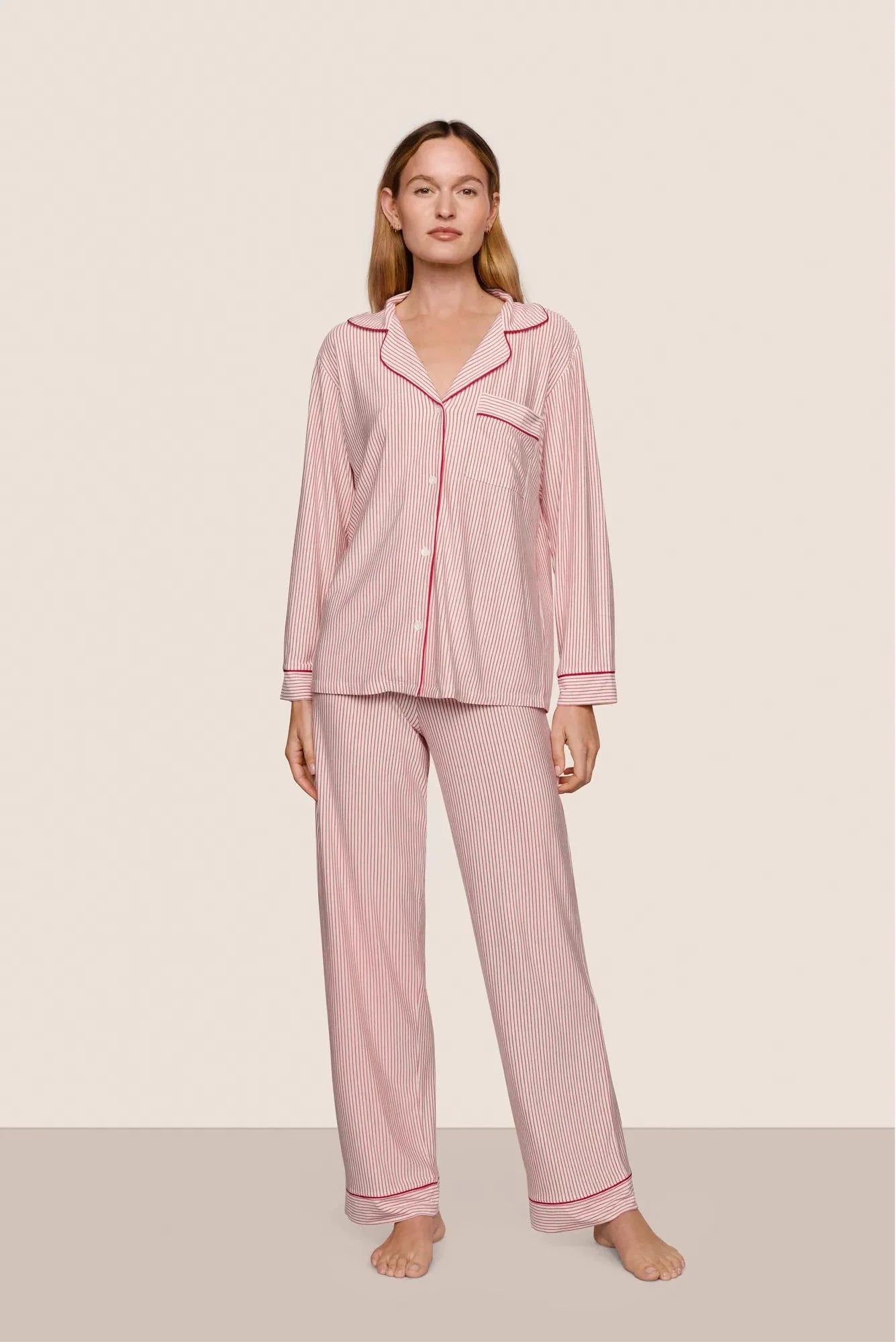 Eberjey Gisele Long PJ Set — Red Stripes