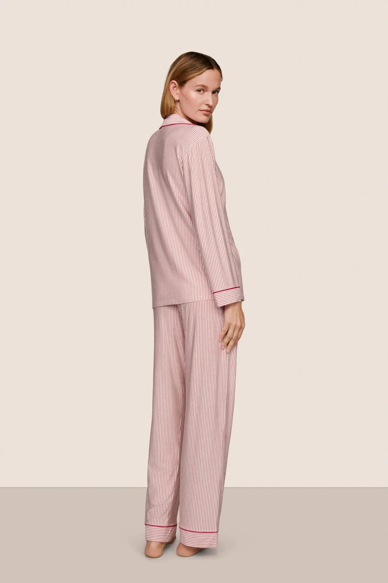 Eberjey Gisele Long PJ Set — Red Stripes detail
