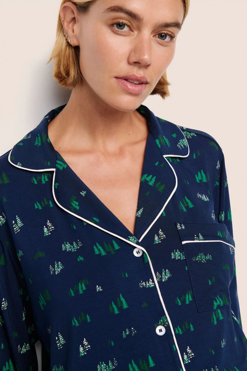 Eberjey Gisele Long PJ Set — Forest Pine detail