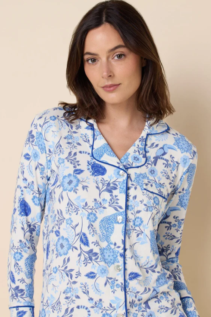 Savannah Soiree Pima Knit Long-Sleeve Pajama Set (Blue) | The Cat's Pajamas