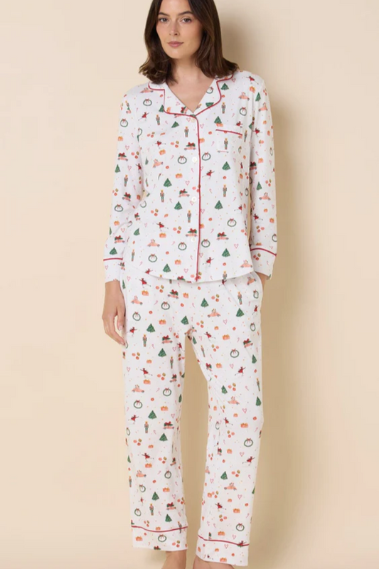Vintage Christmas Pima Knit Long Pajama Set | The Cat's Pajamas