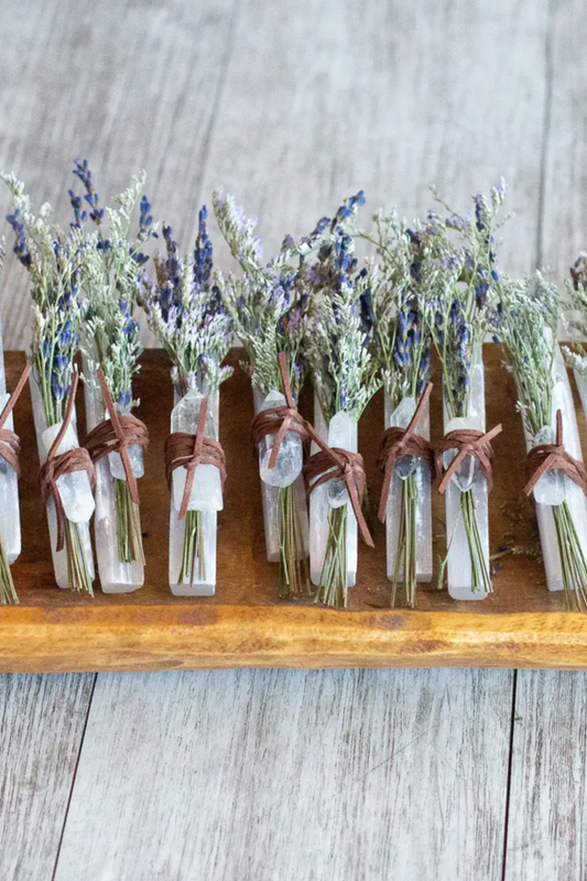 Lavender, Selenite & Quartz Bundle with Small Dried Mini Bouquet