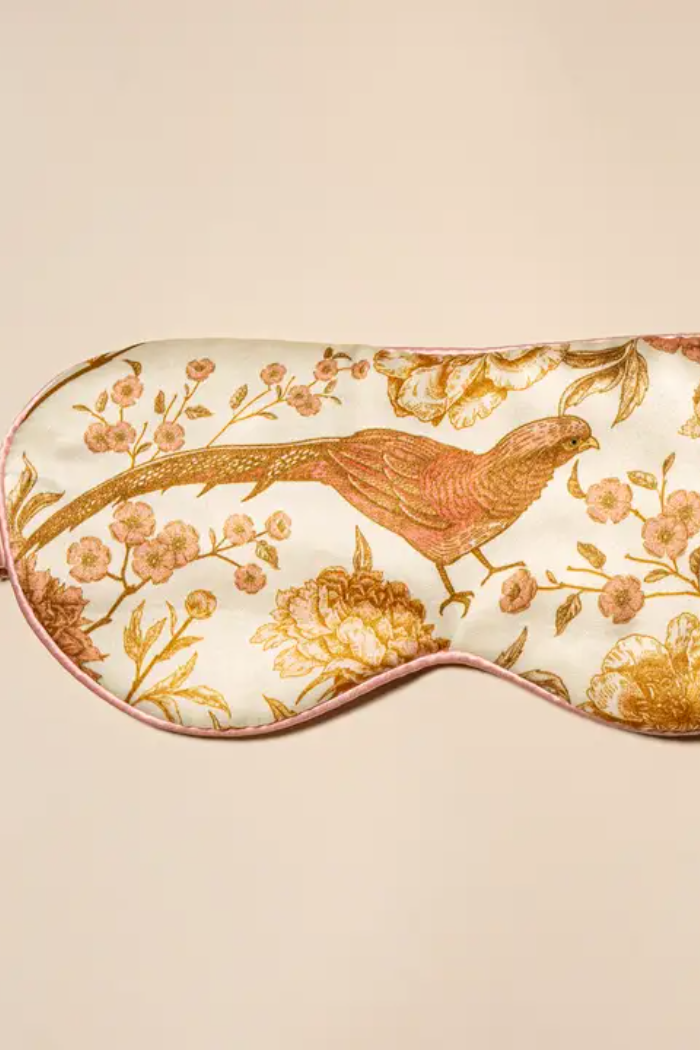 Gold Parrot Printed Silk Eye Mask