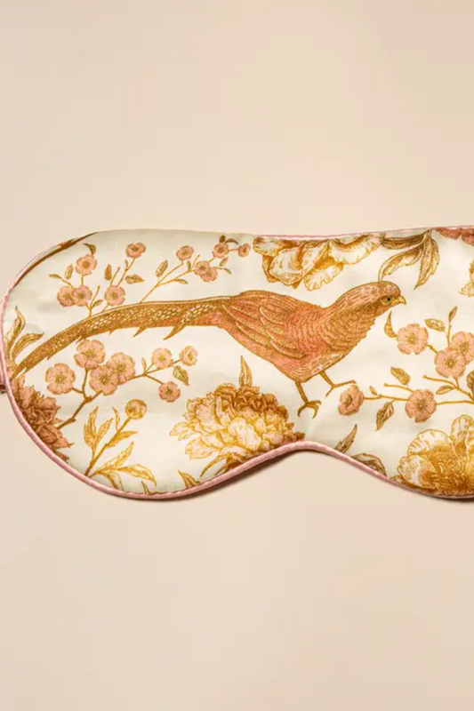 Gold Parrot Printed Silk Eye Mask