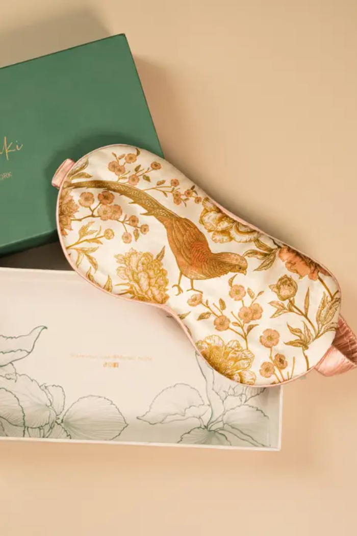 Gold Parrot Printed Silk Eye Mask