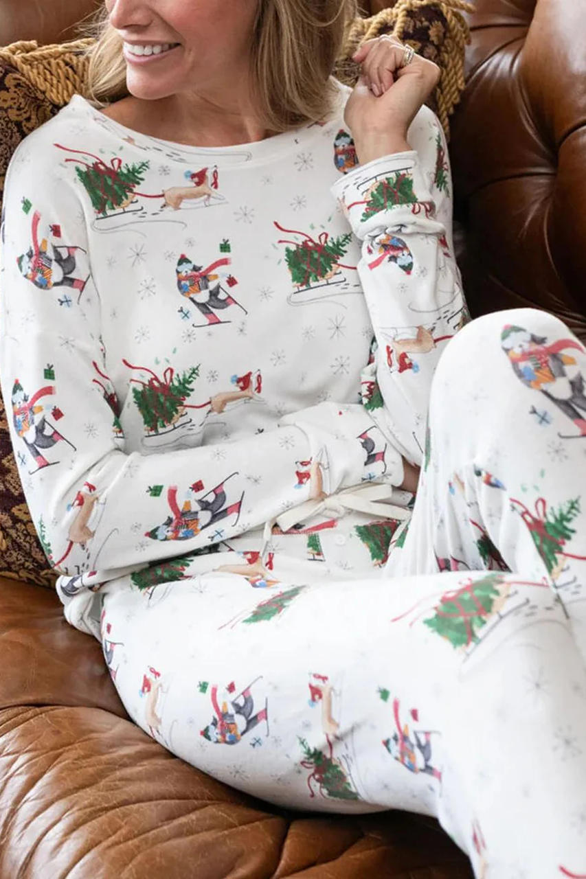 Long Pajama Set — Skiers & Dogs detail