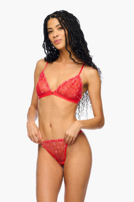 Red Embellished Bralette & Thong Set | Cosabella