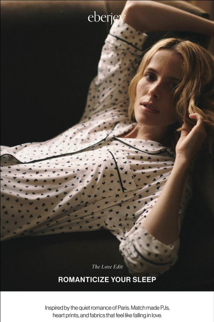 Eberjey Gisele Long PJ Set — White / Black Hearts detail