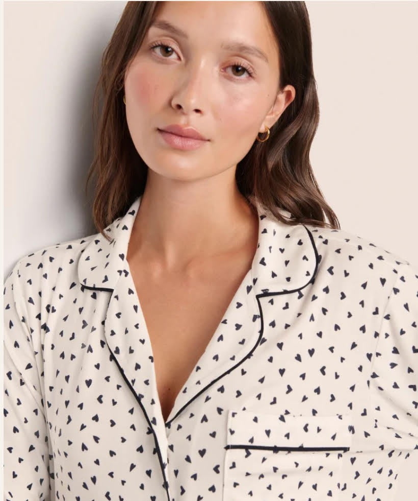 Eberjey Gisele Long PJ Set — White / Black Hearts back