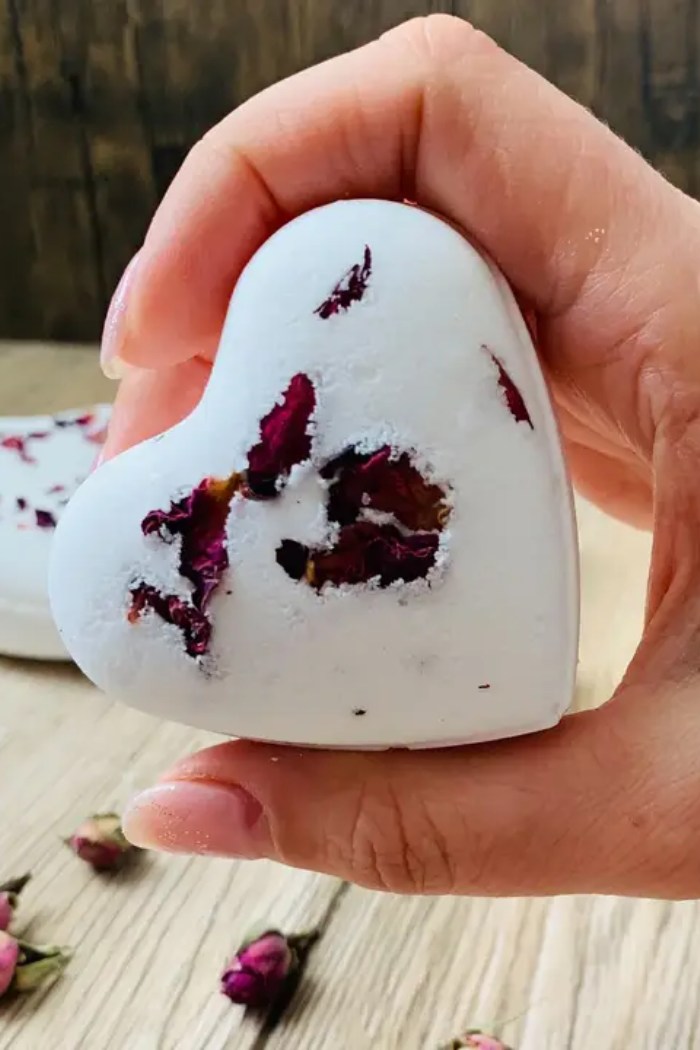 Organic Rose Heart Bath Bomb, Valentine’s Day Bridal Shower