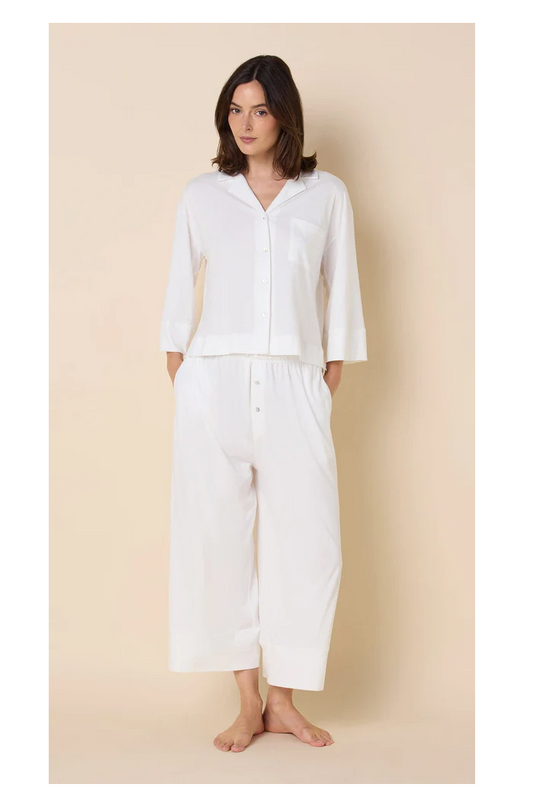 Mariposa Pima Knit Capri Pajama Set (Cloud) | The Cat's Pajamas