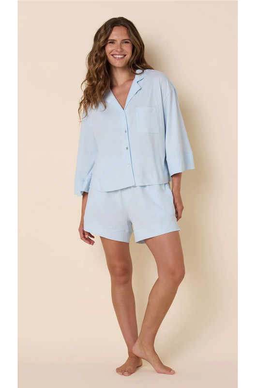 Mariposa Pima Knit Long Sleeve Short Pajama Set (Mist) | The Cat's Pajamas