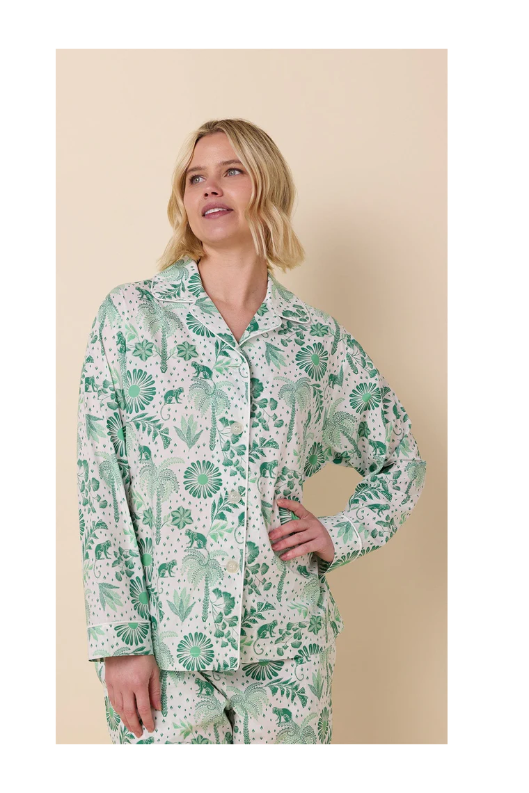 Palmera Green Luxe Pima Long Pajama Set | The Cat's Pajamas