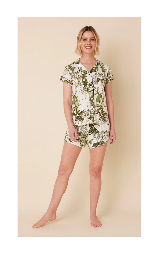Pima Knit Short Pajama Set (Green Woodland Critters, XS–XL) | The Cat's Pajamas