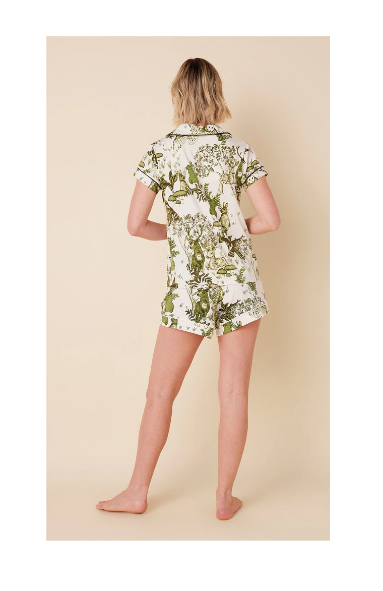 Pima Knit Short Pajama Set (Green Woodland Critters, XS–XL) | The Cat's Pajamas