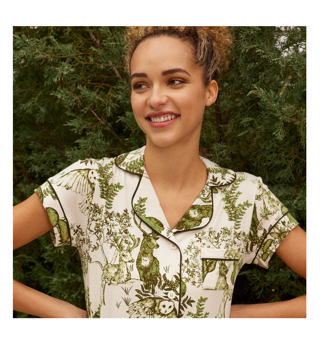 Pima Knit Short Pajama Set (Green Woodland Critters, XS–XL) | The Cat's Pajamas