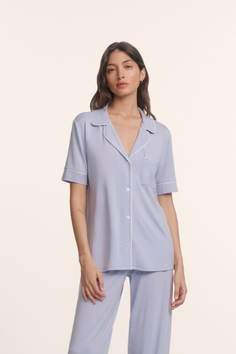 Eberjey Gisele Short Sleeve & Pant PJ Set — Lavender Dusk/Ivory
