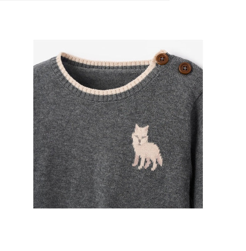 Wolf Knit Sweater and Plaid Pants Baby Set | Elegant Baby
