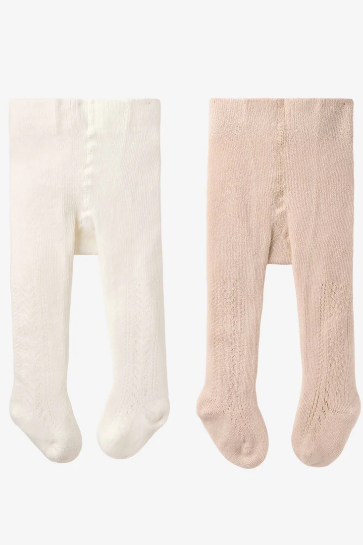 Pointelle Knit Baby Tights | Taupe & White 2-Pack