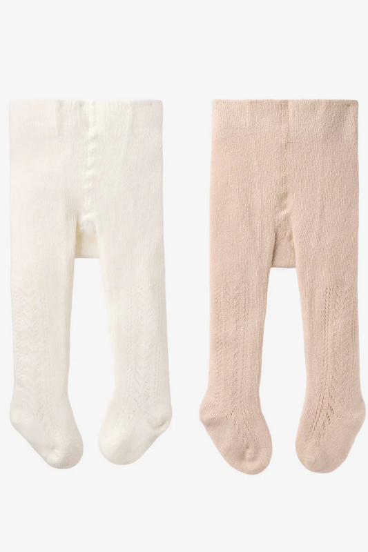 Pointelle Knit Baby Tights | Taupe & White 2-Pack