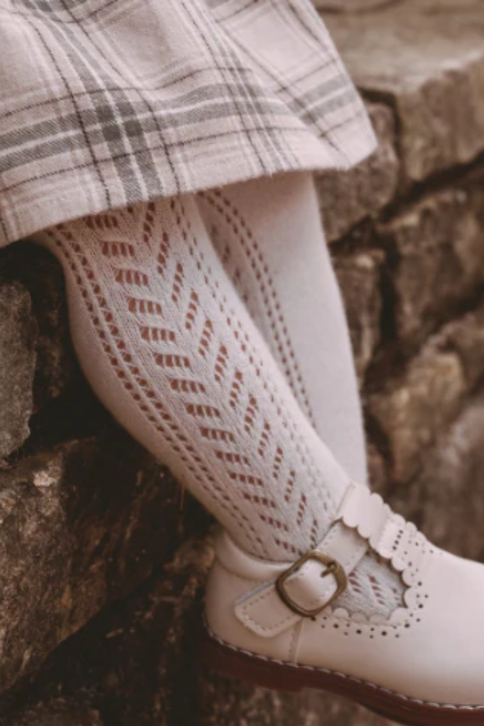 Pointelle Knit Baby Tights | Taupe & White 2-Pack