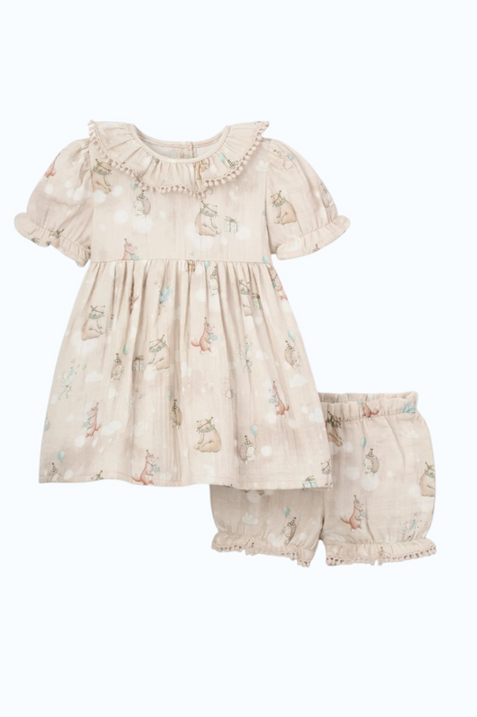 Birthday Print Organic Cotton Muslin Dress | Elegant Baby