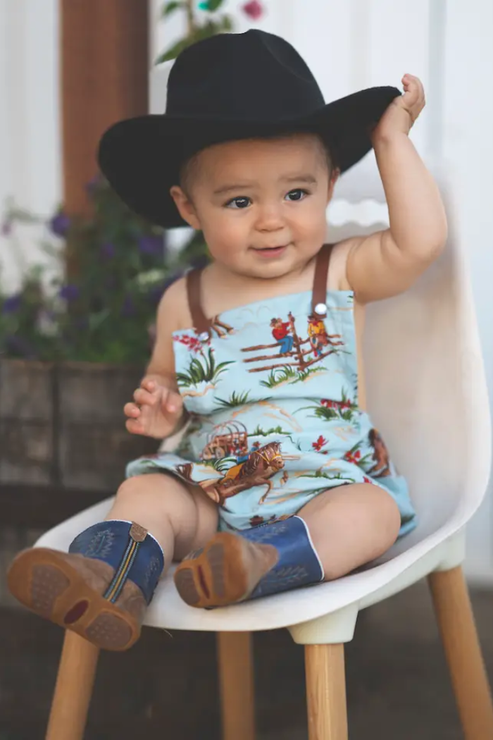 Cowboy Leather Strap Bubble Romper