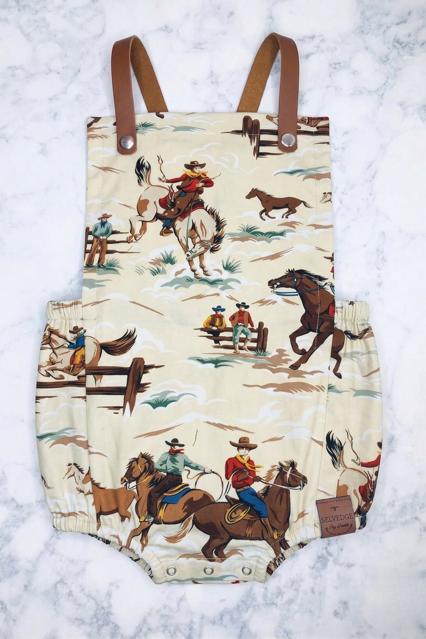 Cowboy Leather Strap Bubble Romper