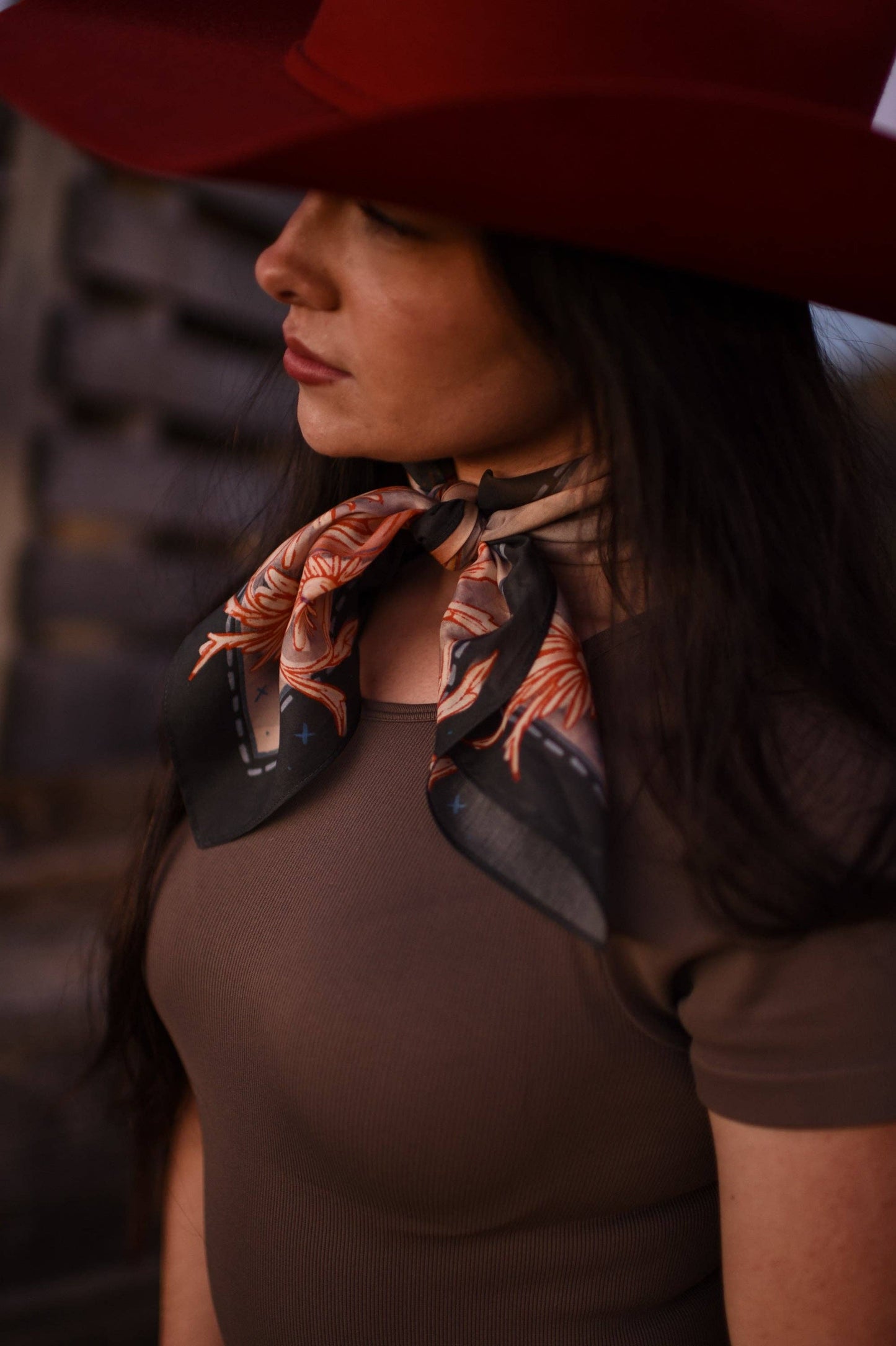 Gingham Mustang Wild Rag | Western Silk Scarf | Tirzah Lane Art
