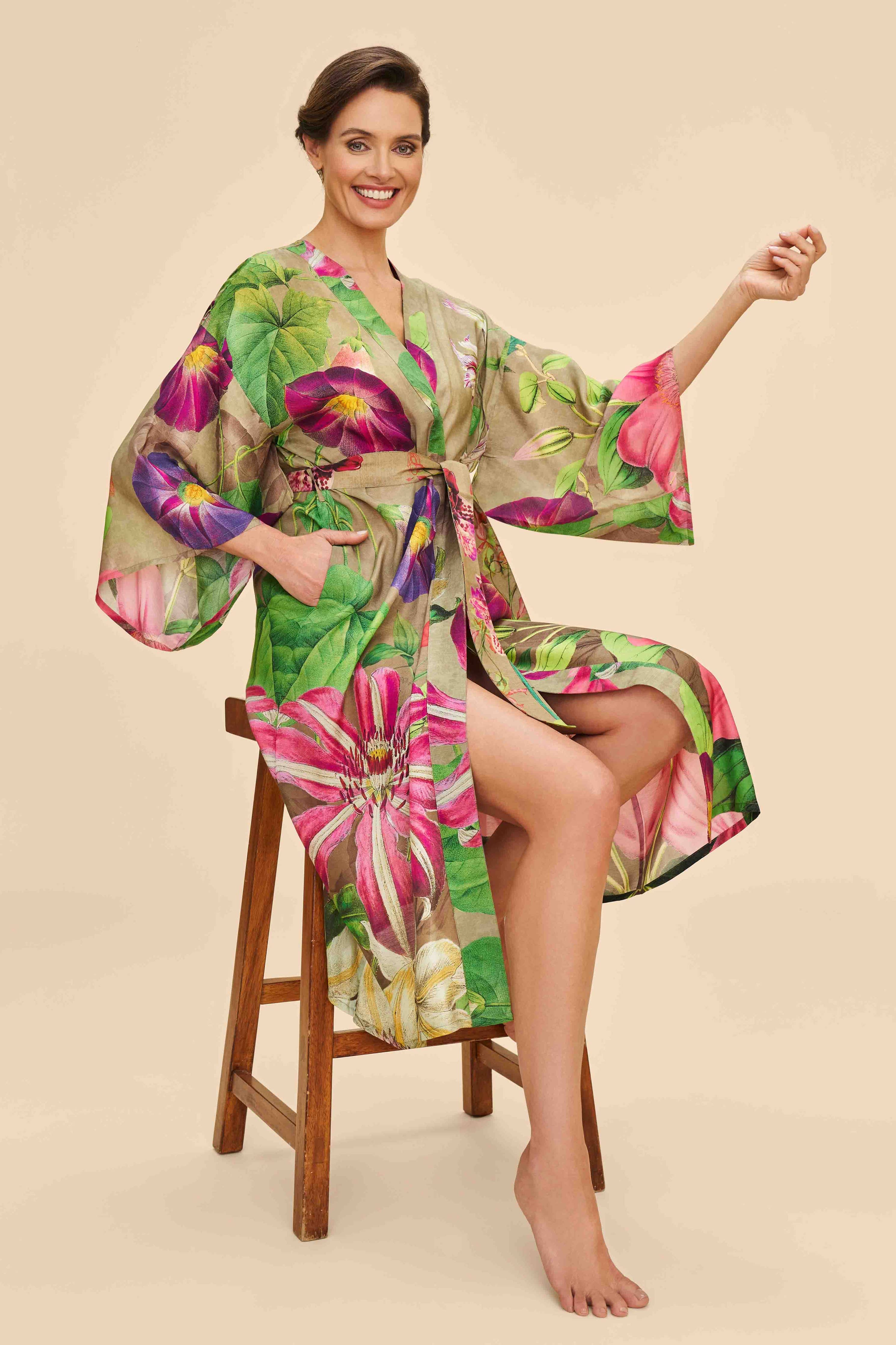 【TADO】LUZ KIMONO GOWN DRESS Oversized Botanicals Kimono Gown – madelineandoliver