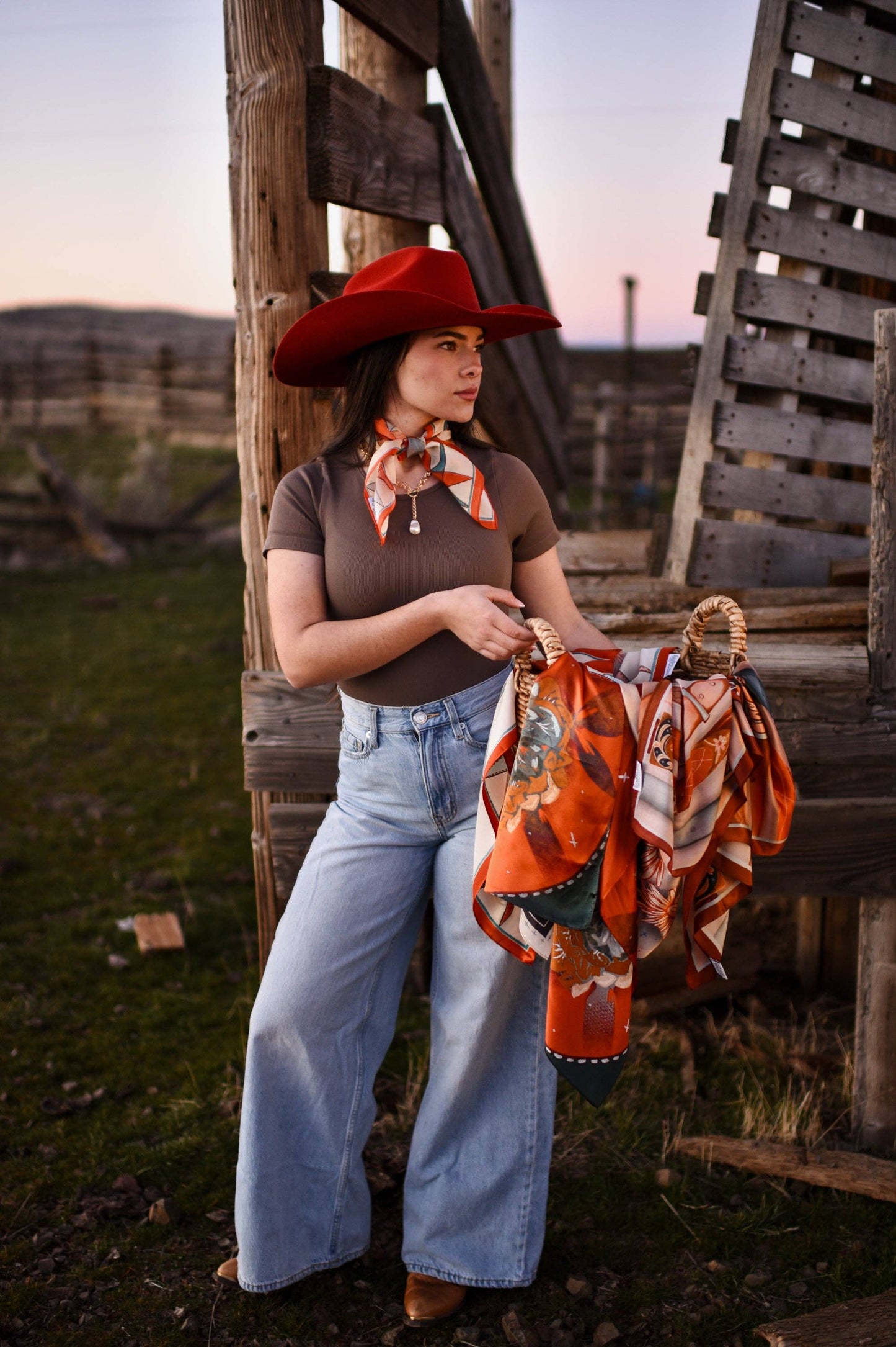 Gingham Mustang Wild Rag | Western Silk Scarf | Tirzah Lane Art