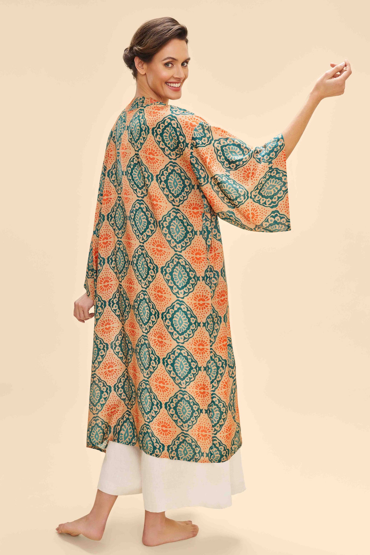 Cream Batik Kimono Gown | Powder Design
