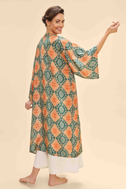 Cream Batik Kimono Gown | Powder Design