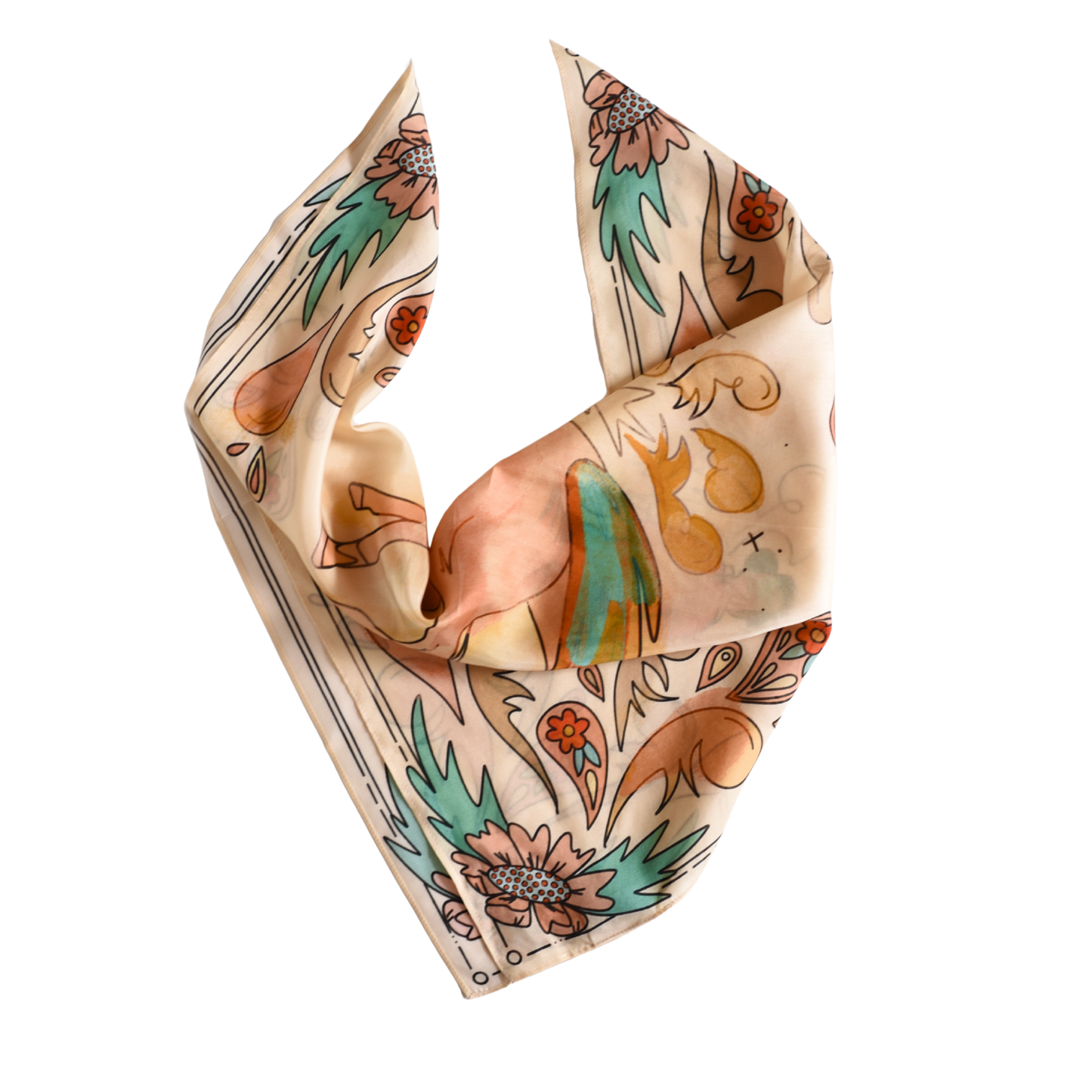 Summer Ride Western Silk Scarf | Cowgirl Wild Rag | Silk & Tencel Bandana | Tarzah