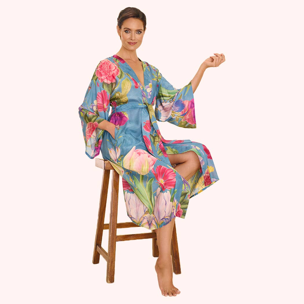 Floral Study Kimono Gown — Denim Blue | Powder Design